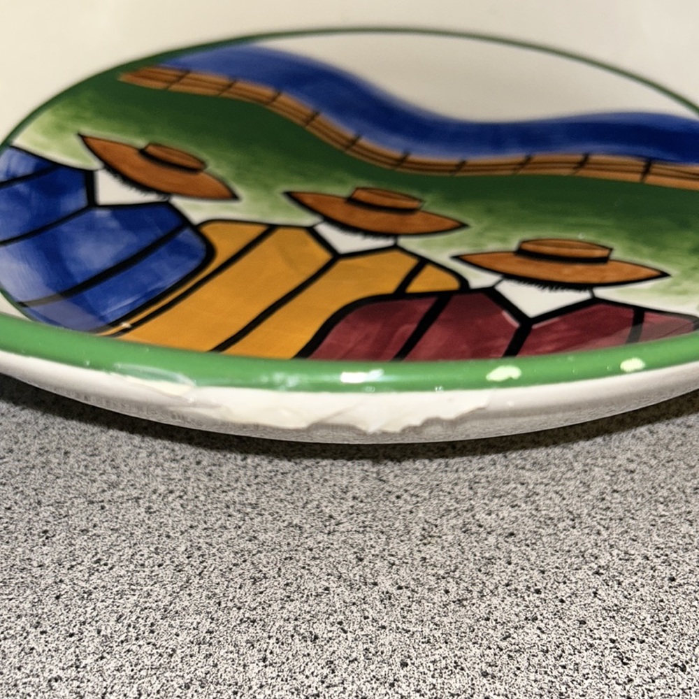 Vintage Ranchero Horsemen Gaetano Pottery USA Large 12 3/8” Bowl Signed - Picture 7 of 11